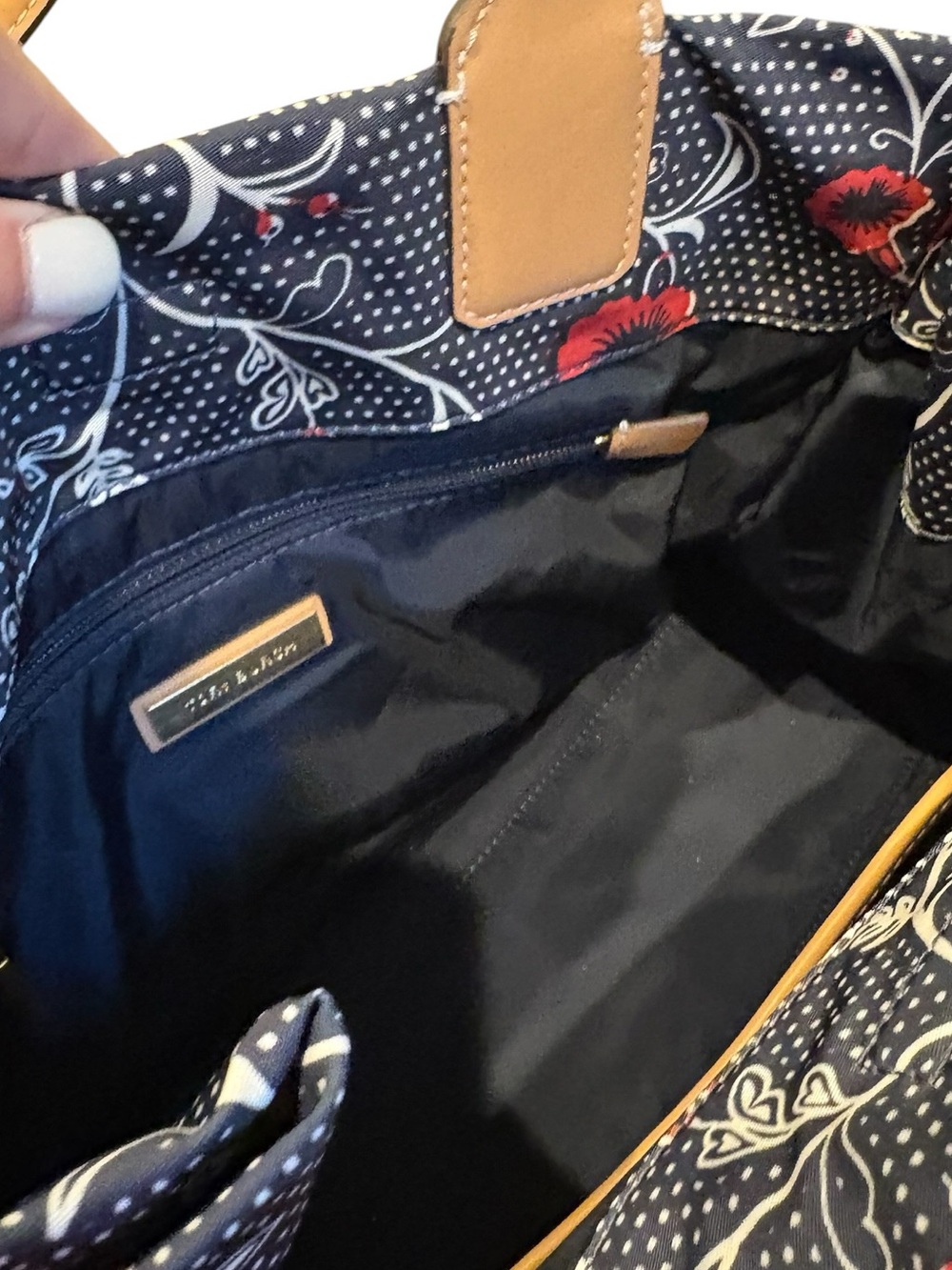 TORY BURCH Ella Tote Bag Purse Nylon Navy and Red Floral - Picture 13 of 13